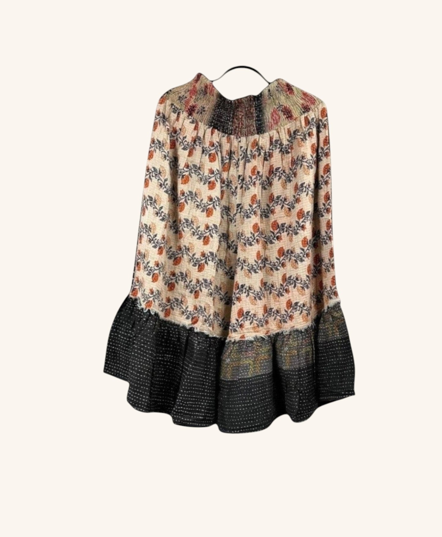 She Lives Beauty Anything for Selenas Bloomers in vintage kantha cotton with floral print and oversized ruffle hem