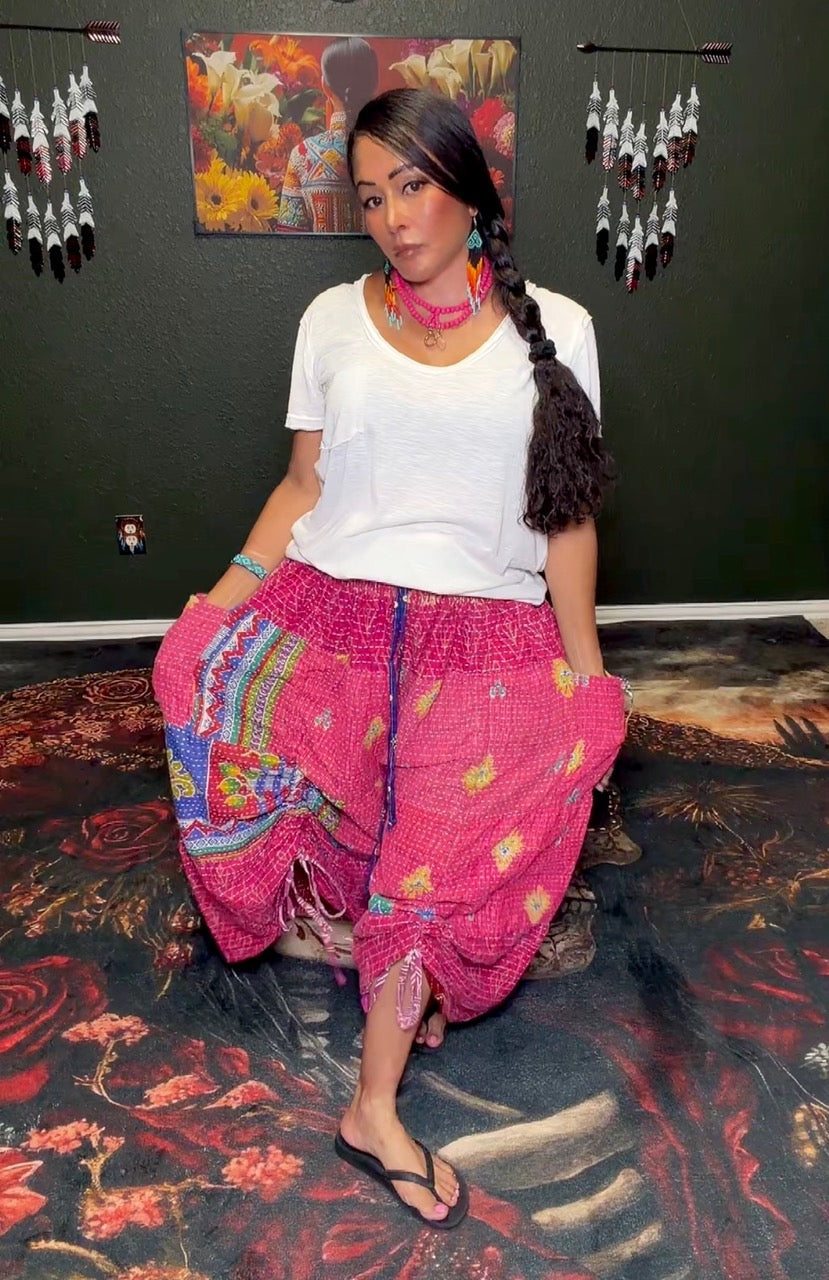 Earthbound "Glitter" Kantha Cinch Capri Pants