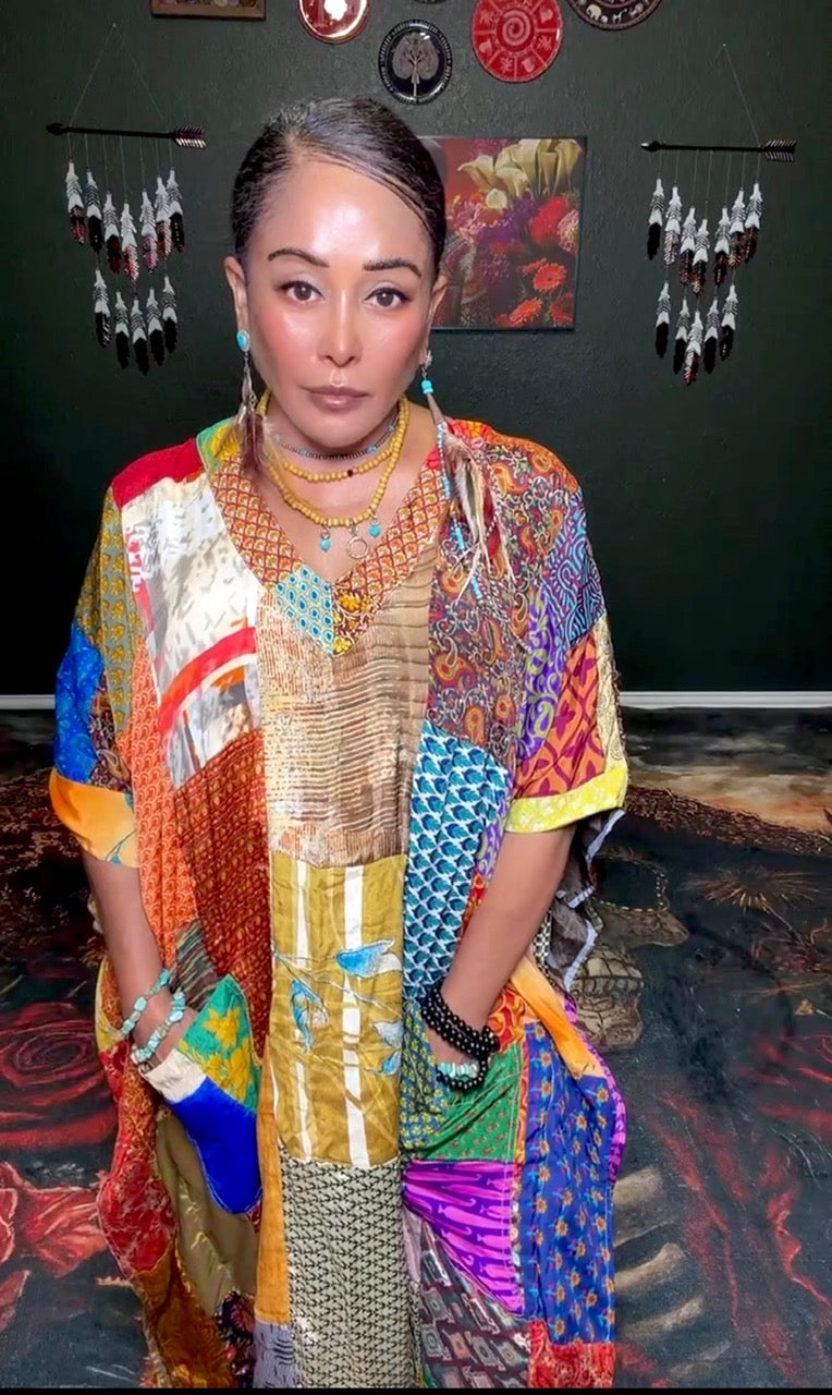Luna Rosa Patchwork Reversible Silk Kaftan