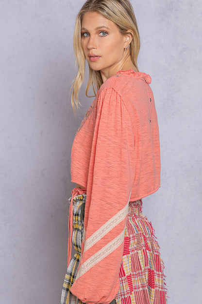 V-Neck Cropped Long Sleeve Top