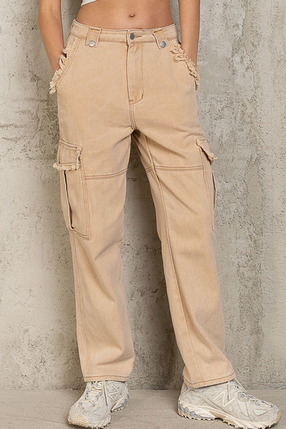 Distressed Edge Cargo Pants