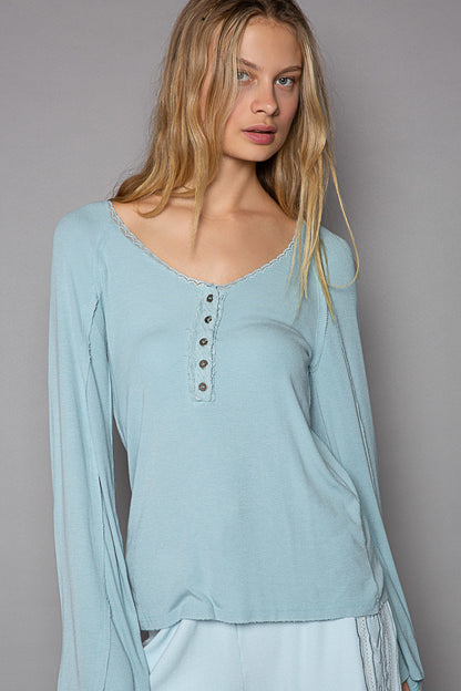 Round Neck Long Sleeve Vintage Wash Top (3 Options)