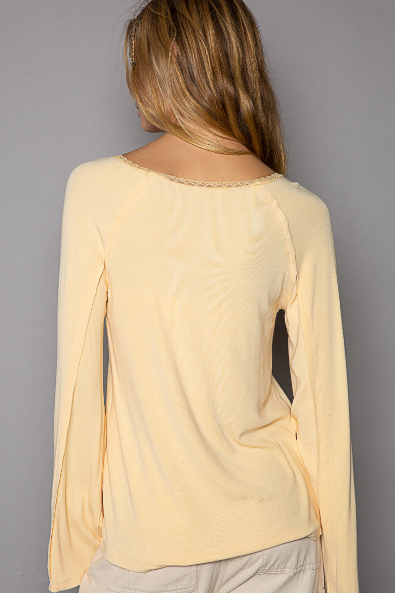 Round Neck Long Sleeve Vintage Wash Top (3 Options)