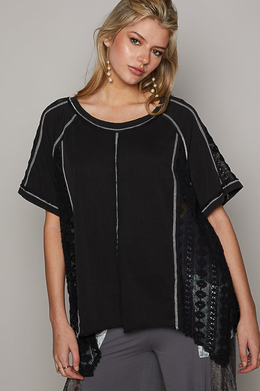 Oversized Round Neck Raglan Half Sleeve Knit Top
