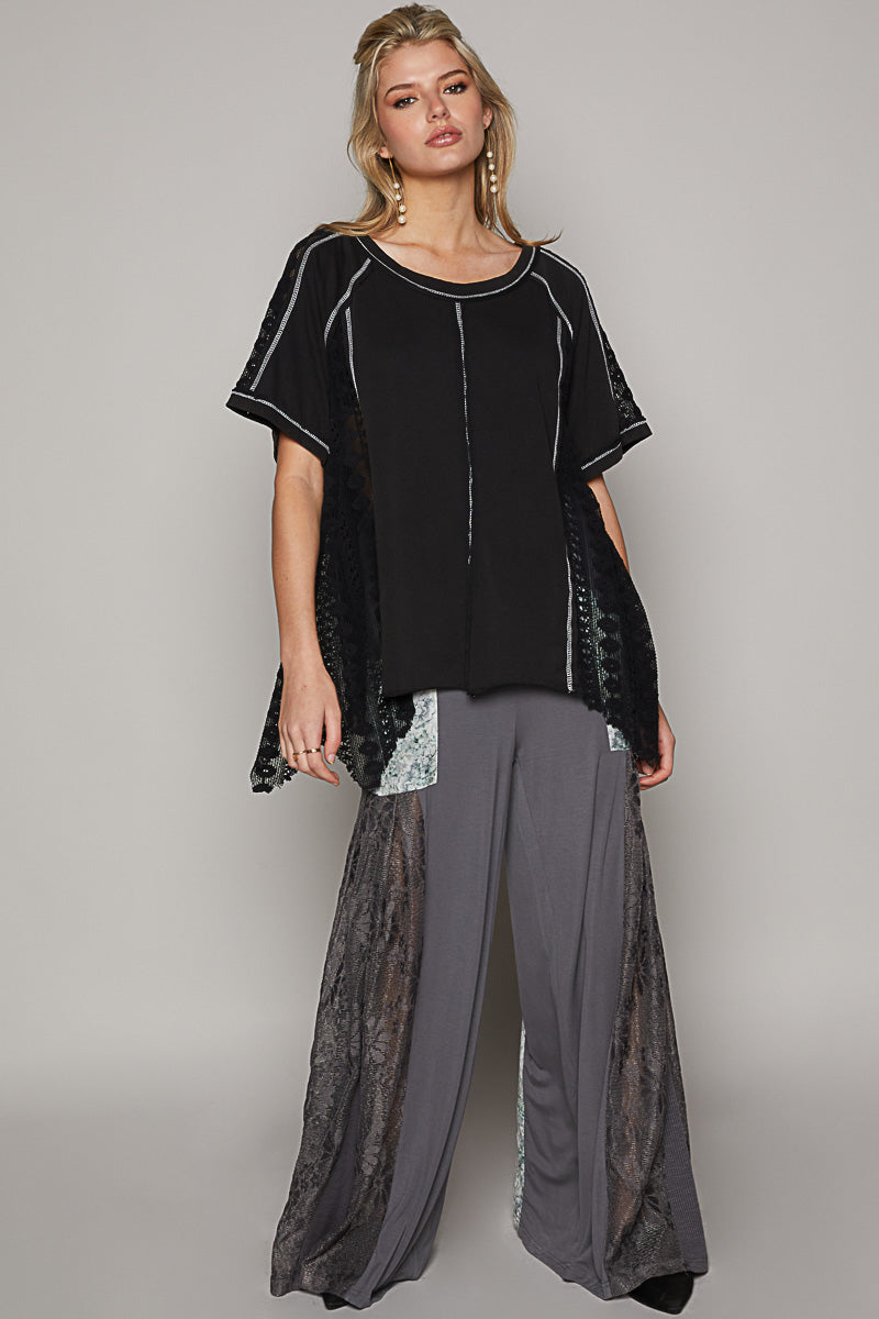 Oversized Round Neck Raglan Half Sleeve Knit Top