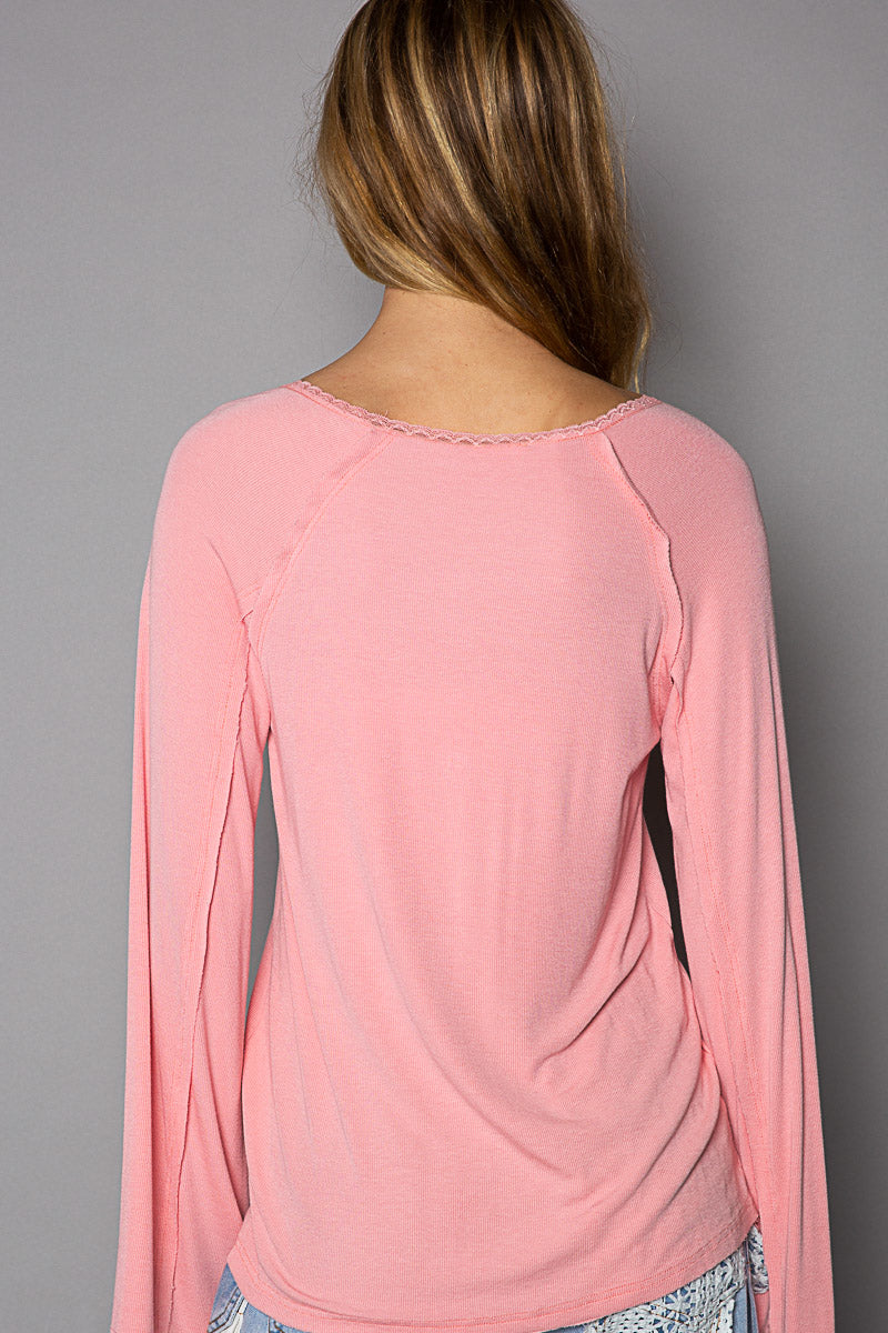 Round Neck Long Sleeve Vintage Wash Top (3 Options)