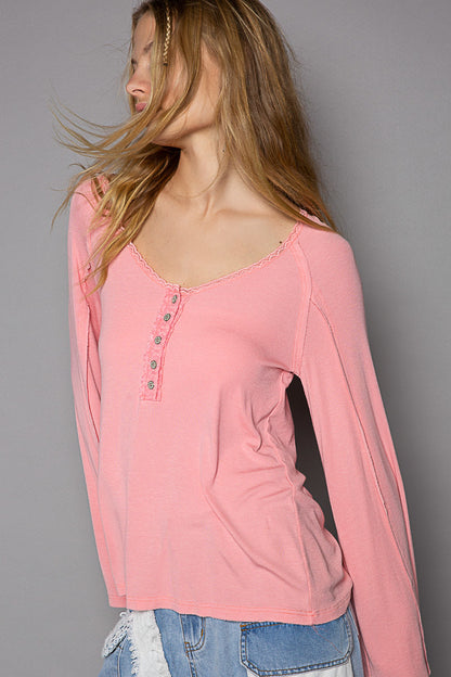Round Neck Long Sleeve Vintage Wash Top (3 Options)