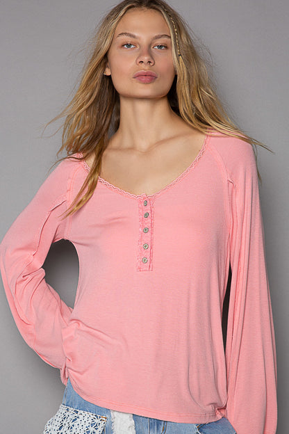 Round Neck Long Sleeve Vintage Wash Top (3 Options)