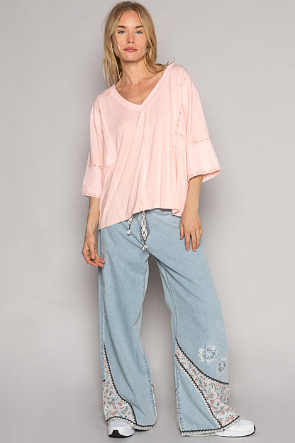 V-Neck Half Sleeve Relaxed Jersey Top (3 Options)
