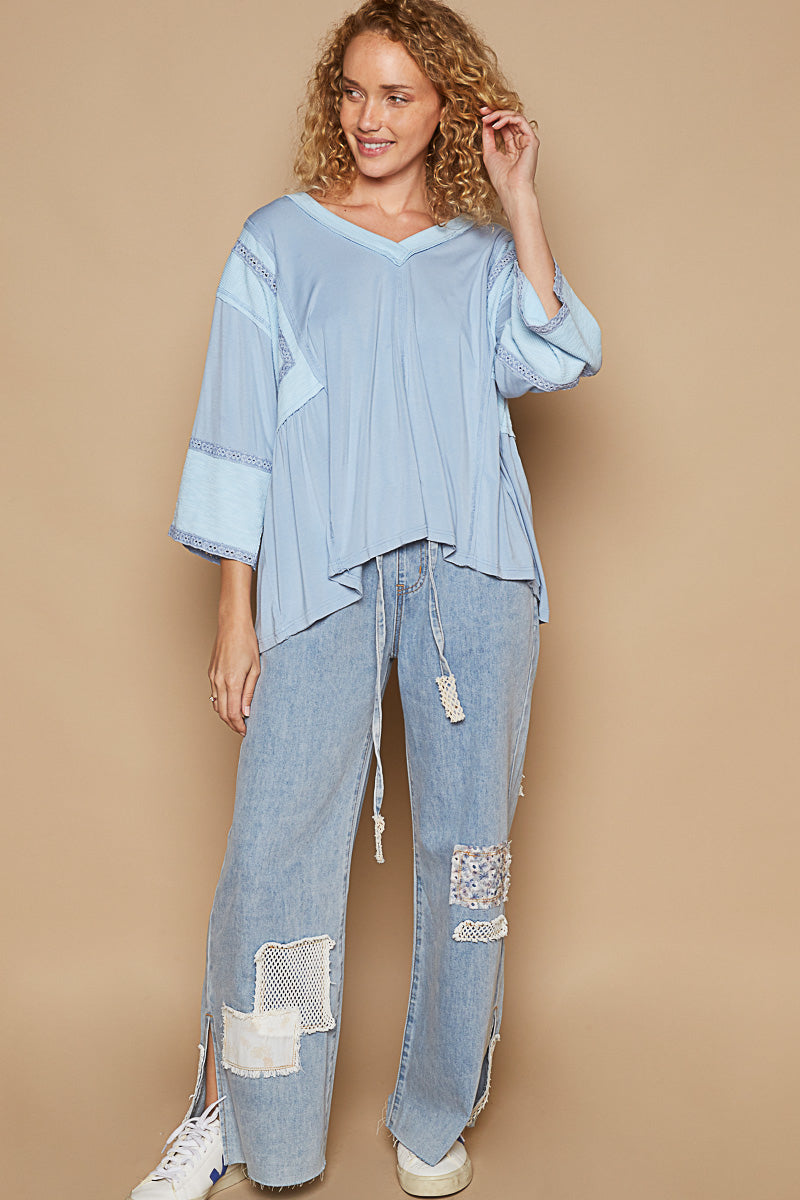 V-Neck Half Sleeve Relaxed Jersey Top (3 Options)
