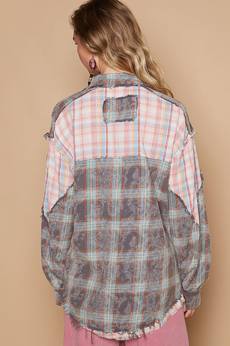 Plaid Balloon Sleeve Buttondown Top