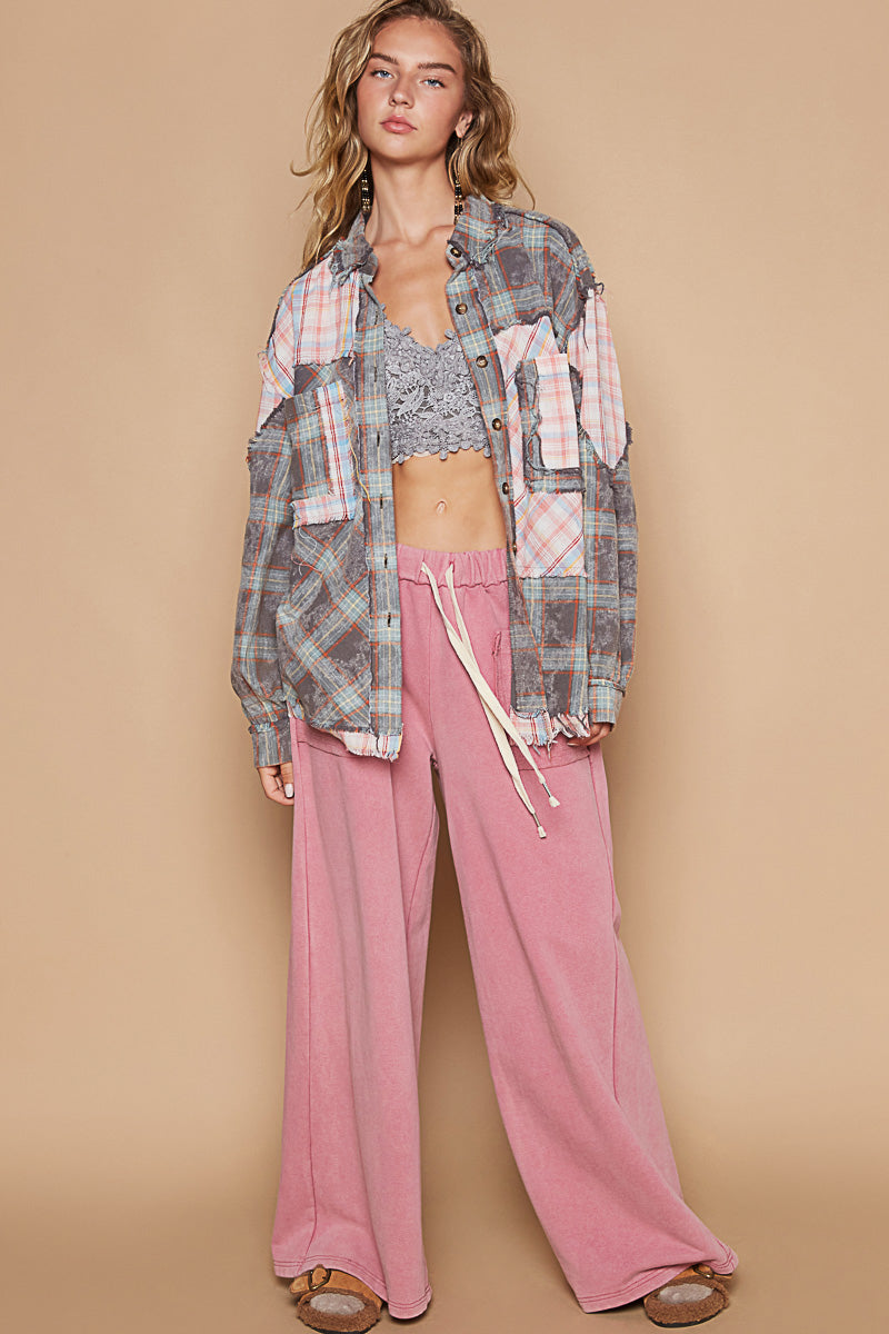 Plaid Balloon Sleeve Buttondown Top