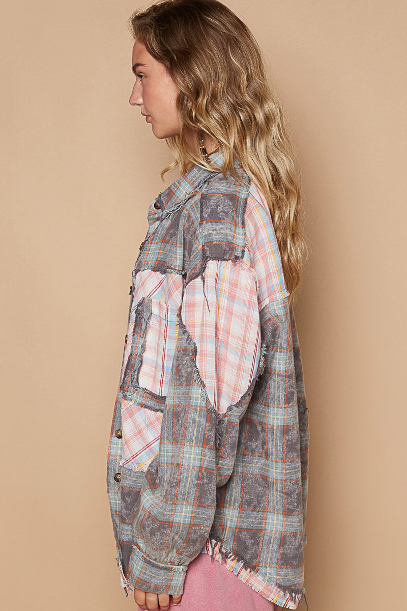 Plaid Balloon Sleeve Buttondown Top
