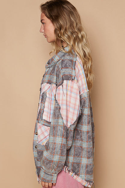 Plaid Balloon Sleeve Buttondown Top