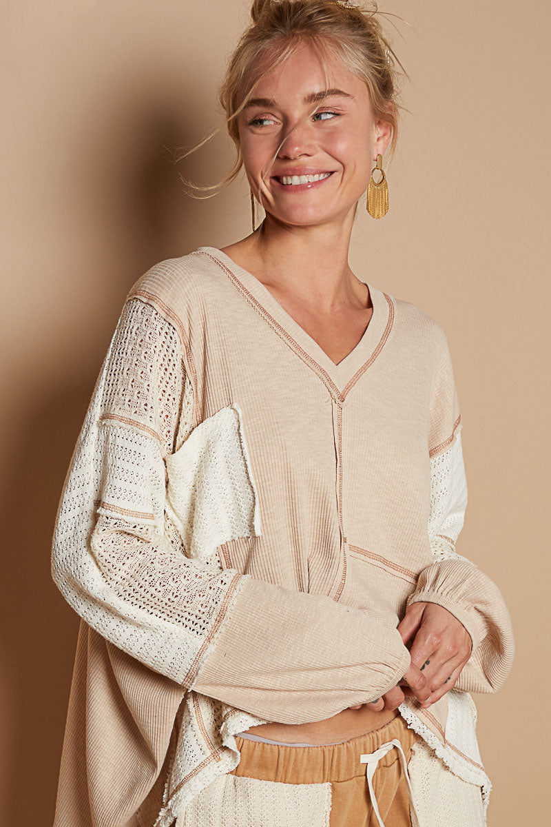 V-Neck Long Sleeve Ribbed Top (2 Options)
