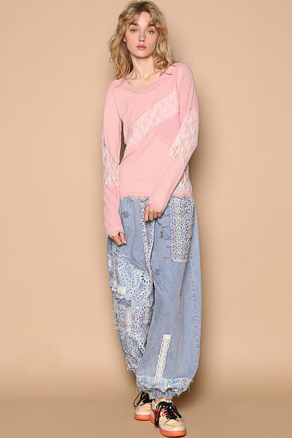 Thermal Ribbed Fitted Pink Top