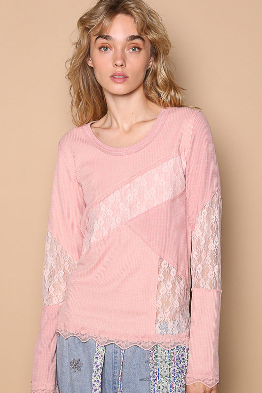 Thermal Ribbed Fitted Pink Top