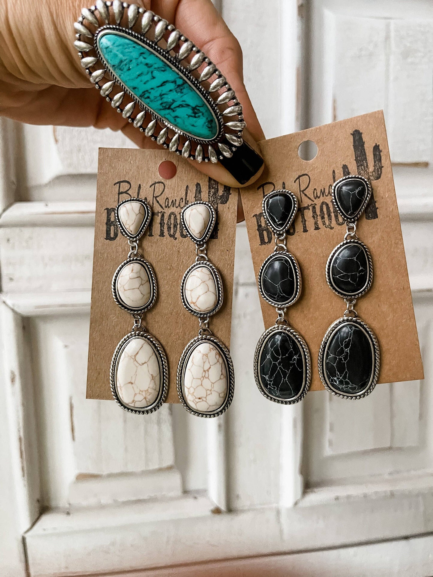 Western 3 Tier Metal Stone Drop Earrings