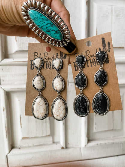 Western 3 Tier Metal Stone Drop Earrings