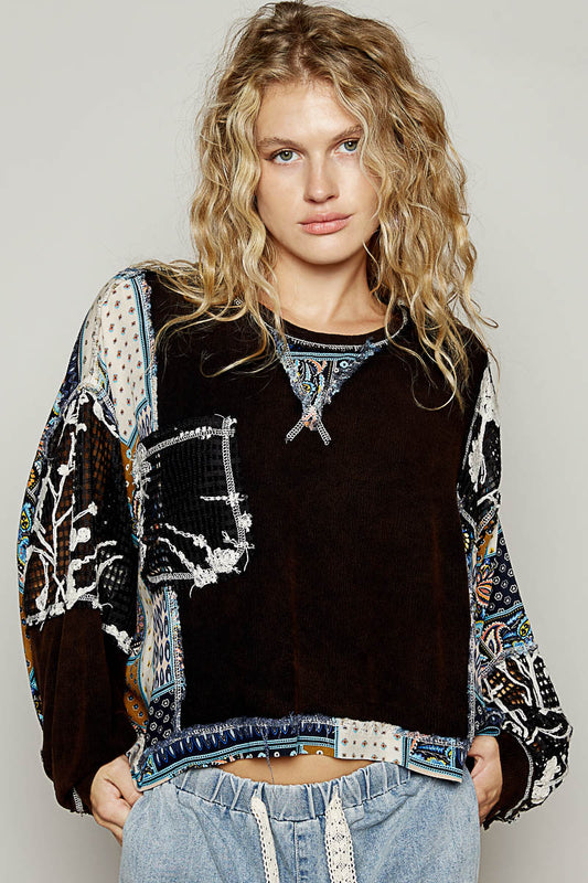 Stone Black Balloon Sleeve Top