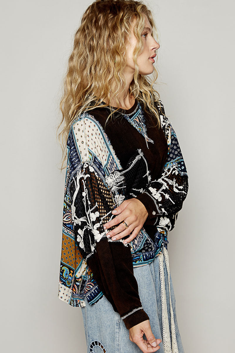 Stone Black Balloon Sleeve Top
