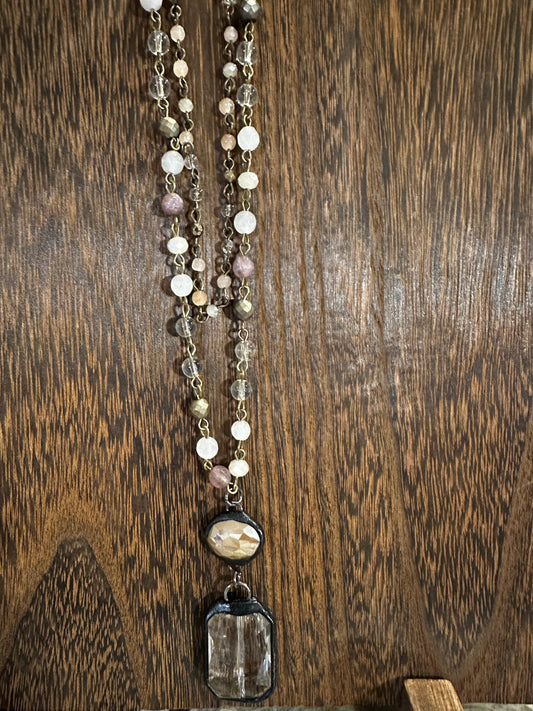 Micah Bronze Taupe Double Layer Beaded Necklace