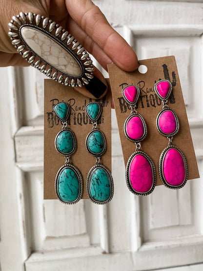 Western 3 Tier Metal Stone Drop Earrings
