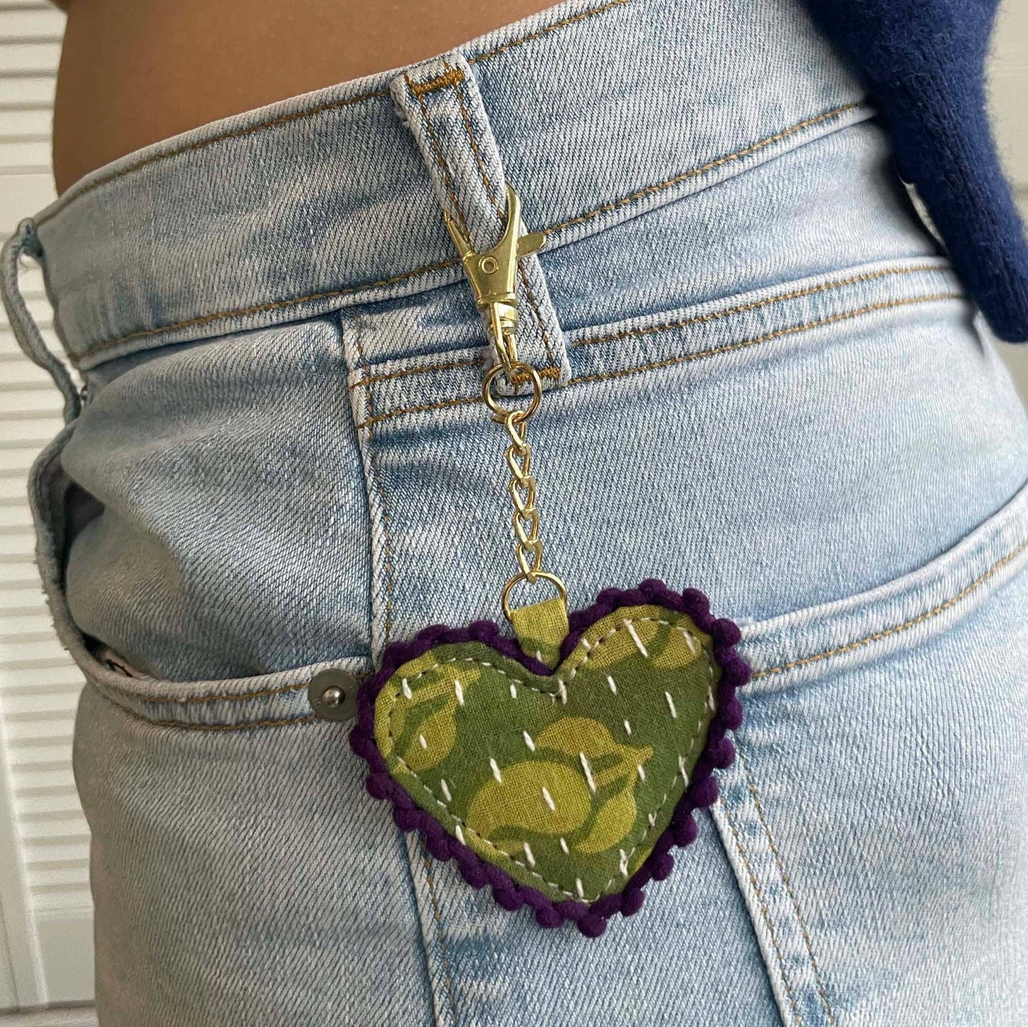 Kantha Stitched Heart Bag Charm