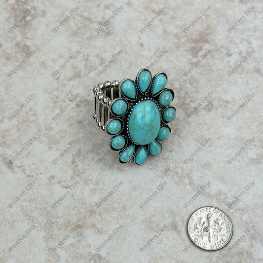 RGS230701-02-BLUE	Silver with turquoise stone concho stretch Ring
