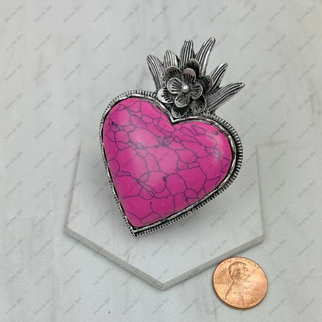 BR241130-05-BLUE   silver metal with blue turquoise stone heart Ring