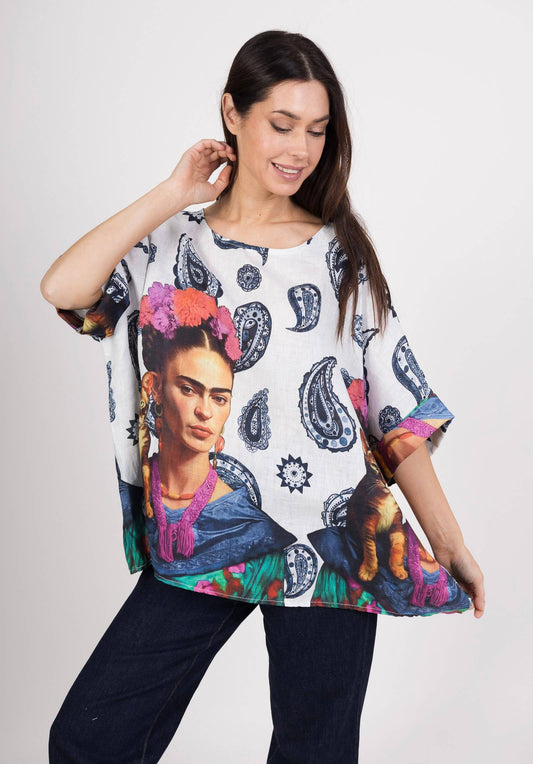 Frida Paisley Linen Top
