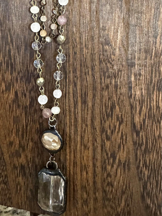 Micah Bronze Taupe Double Layer Beaded Necklace