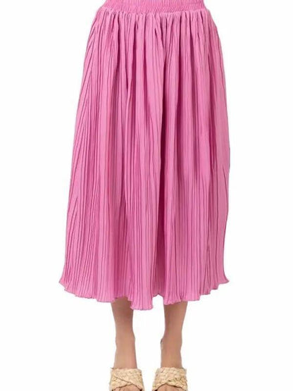 Simple Pleated Bodre A-Line Midi Skirt (2 Options)