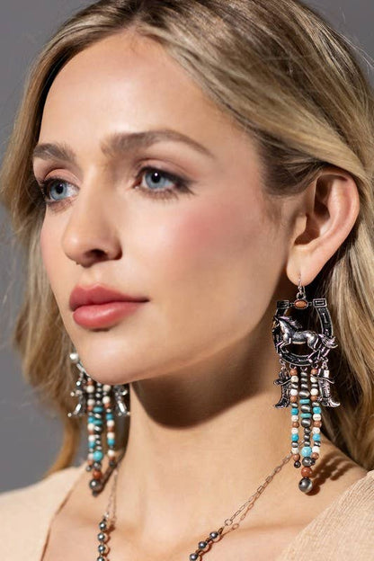 Western multi-Stone Horse Fringe Earrings