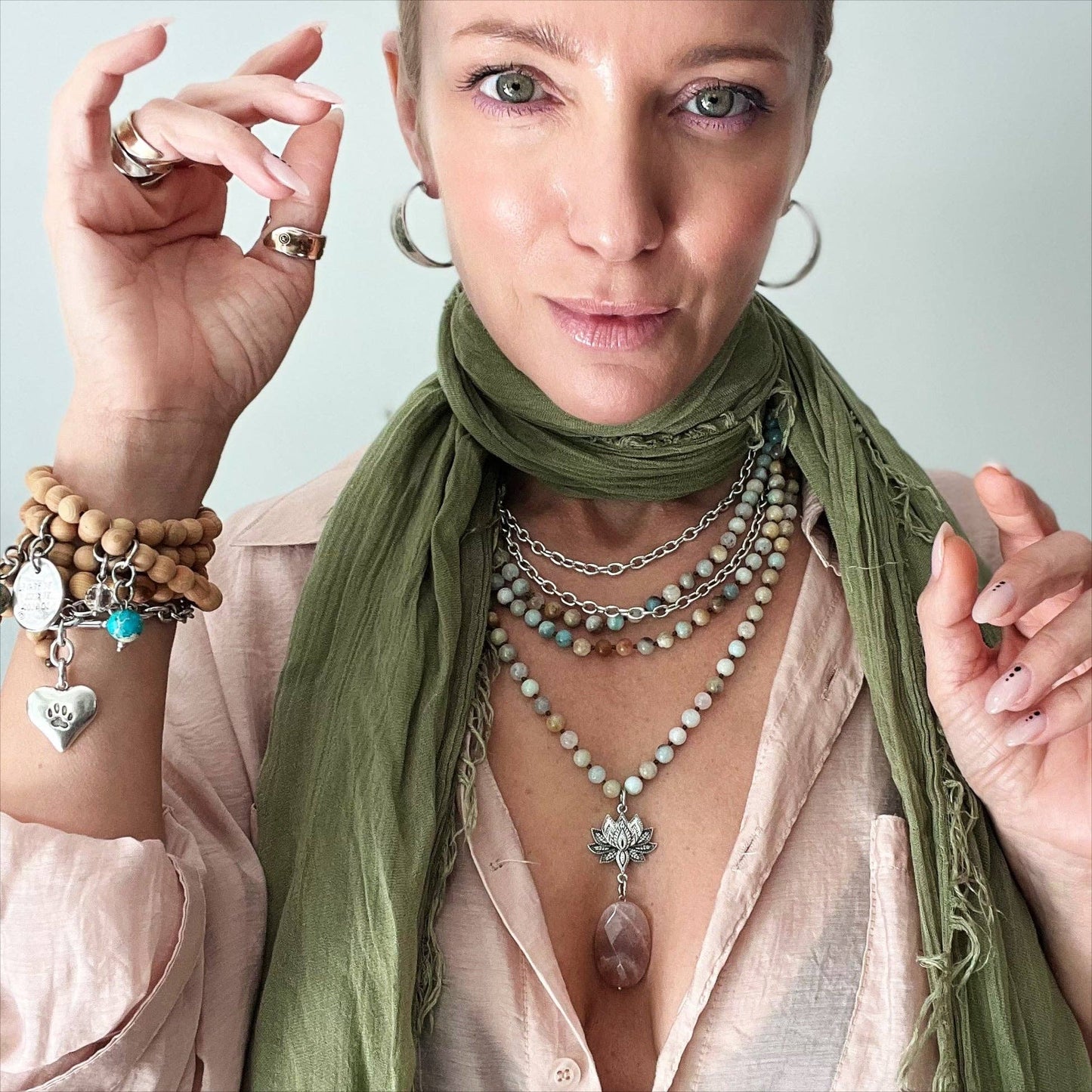 "Have Faith" Lotus Amazonite Long Chain Fusion Necklace