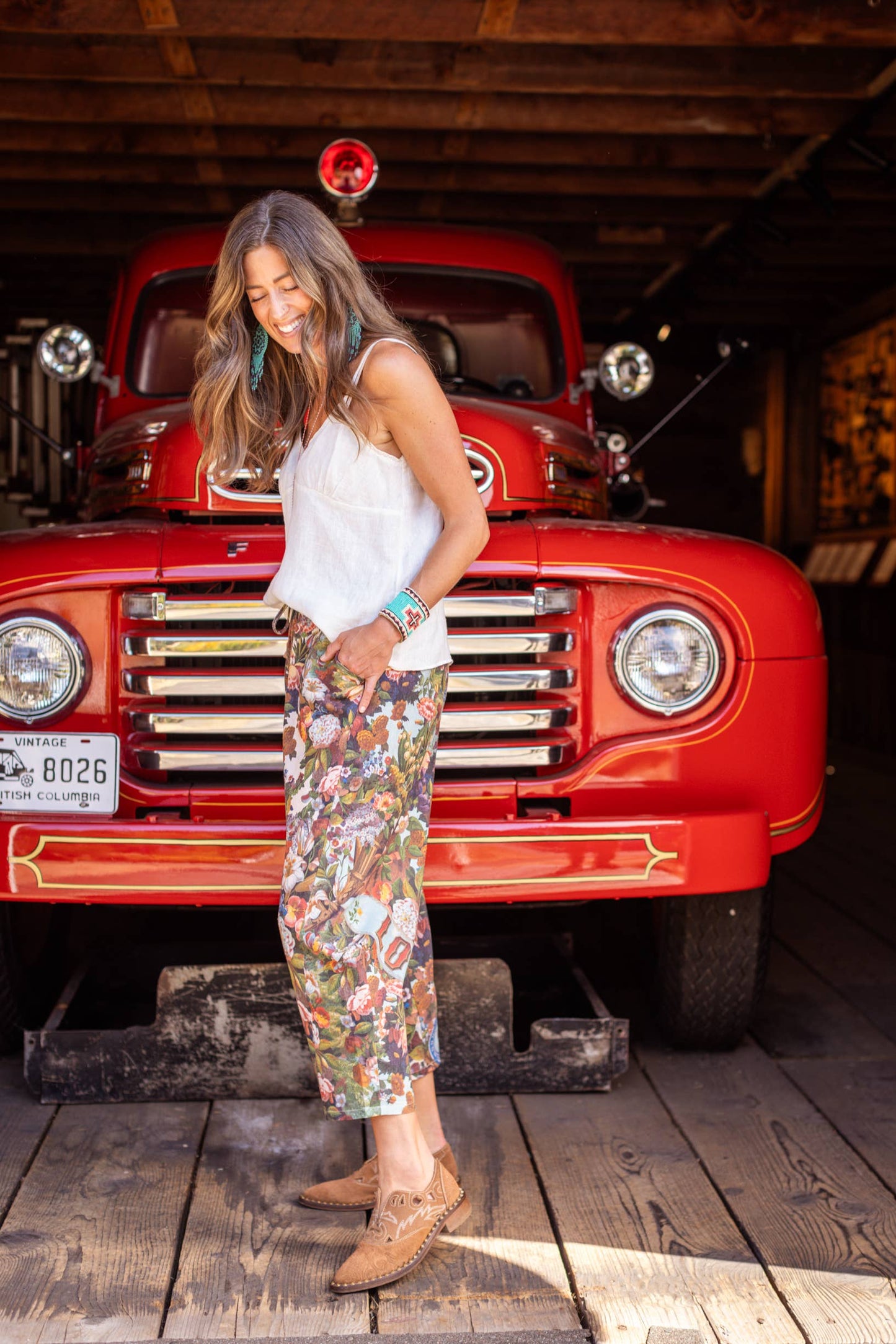 Love Language Linen Cropped Artist Pant w/ Flowers