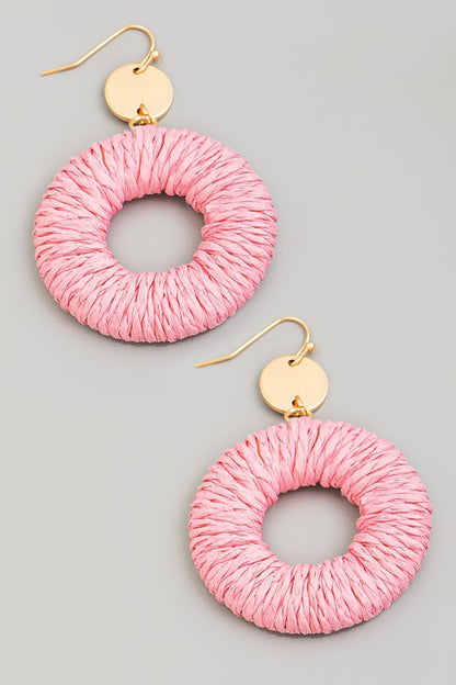 Straw Braided Hoop Dangle Earrings