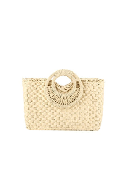Circle Handle Square Straw Braided Bag