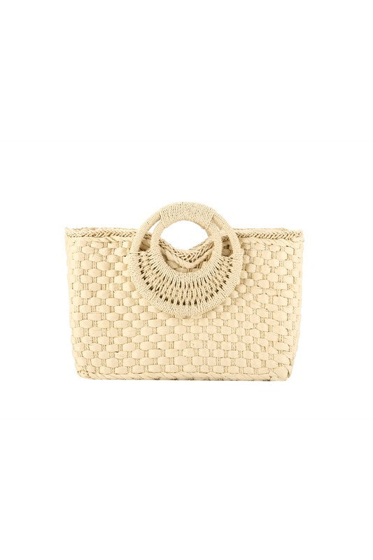 Circle Handle Square Straw Braided Bag