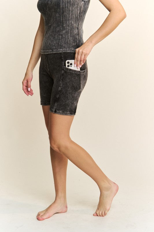 Mineral Wash Biker Shorts w Side Pockets! (3 Options)