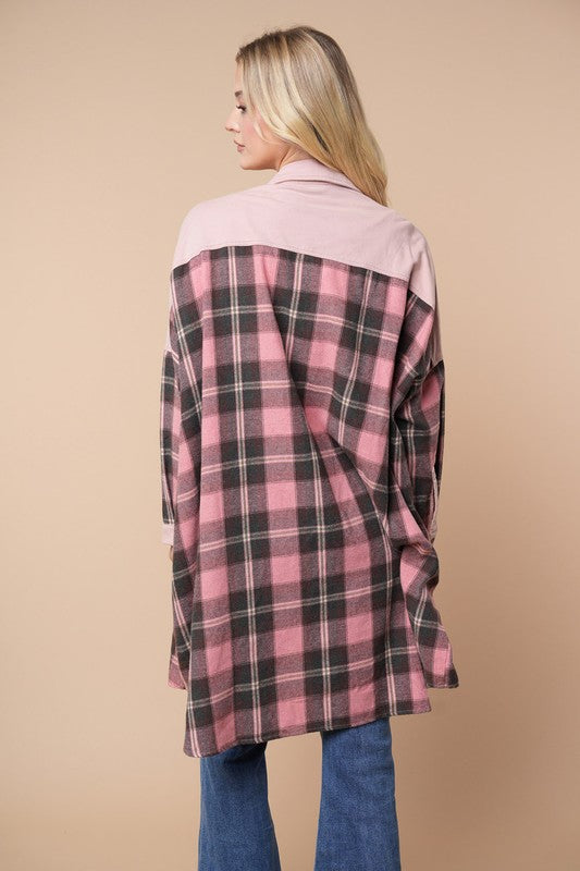 Long Sleeve Plaid Print Knit Top