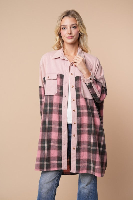 Long Sleeve Plaid Print Knit Top
