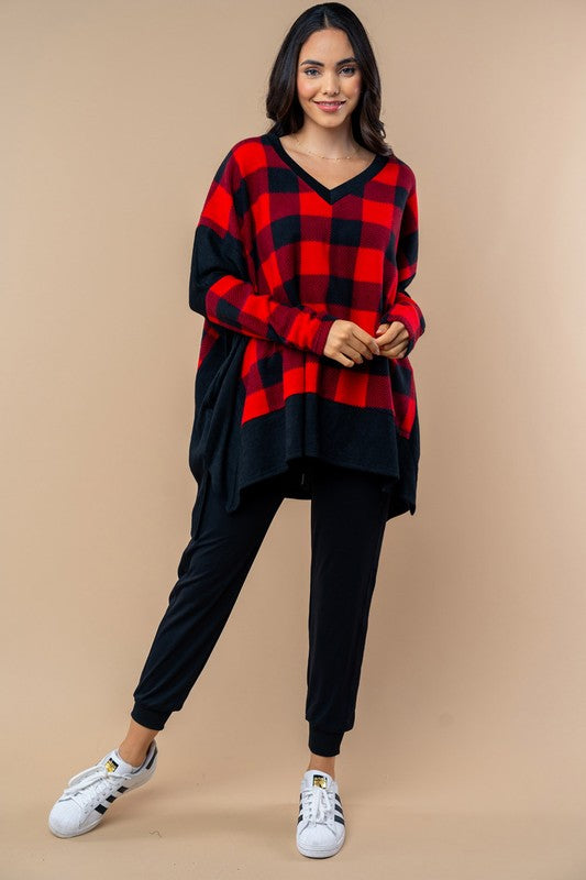 Long Sleeve Check Knit Top