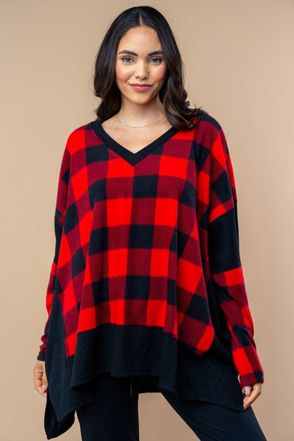 Long Sleeve Check Knit Top
