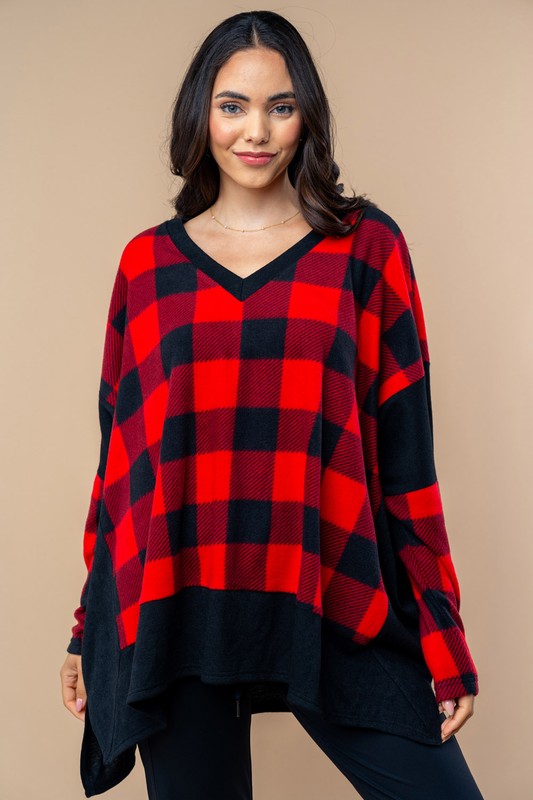 Long Sleeve Check Knit Top
