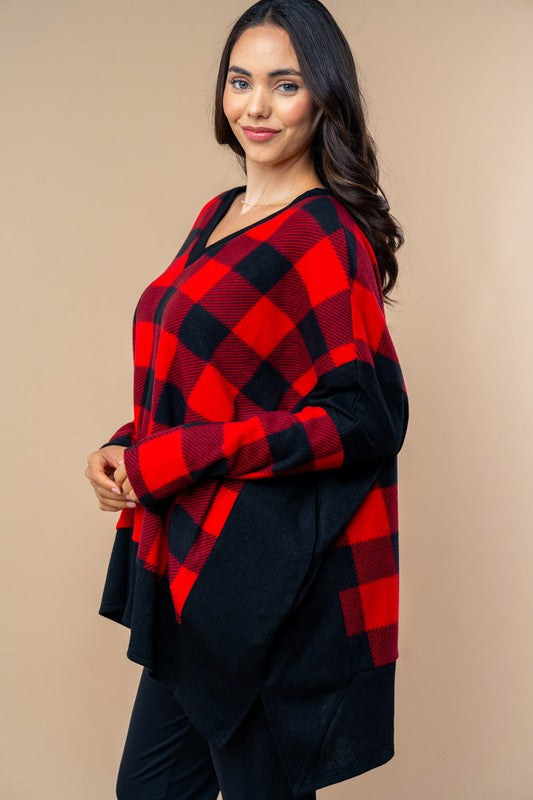 Long Sleeve Check Knit Top