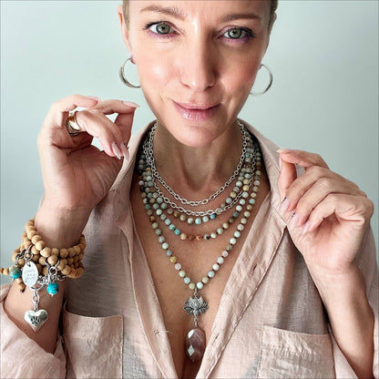 "Have Faith" Lotus Amazonite Long Chain Fusion Necklace