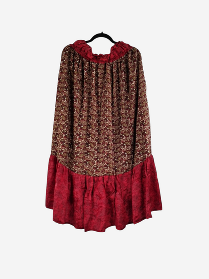She Lives Beauty Sienna Moon cargo silk skirt in red and brown vintage rasgulla silk with a flowing bohemian design.
