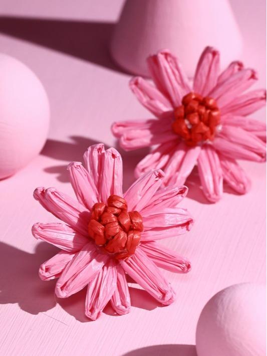 Spring Sunshine Raffia Flower-Shaped Stud Earrings