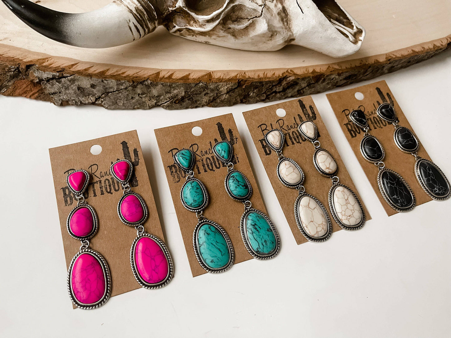 Western 3 Tier Metal Stone Drop Earrings